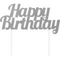 Creative Converting Silver Glitter Happy Birthday Cake Topper, 7"x6", 12PK 324541